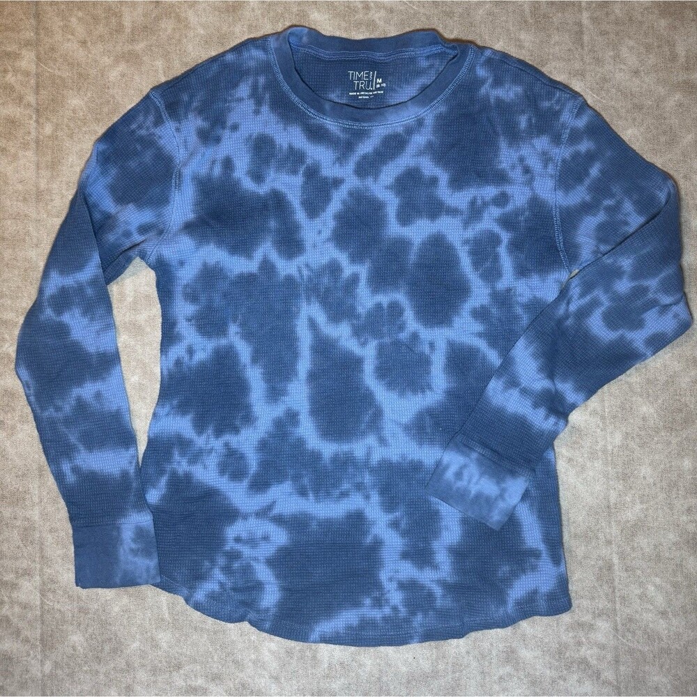 Time & Tru Womens Shirt Sz MEDIUM Long Sleeve Top Soft Blue Crew Neck